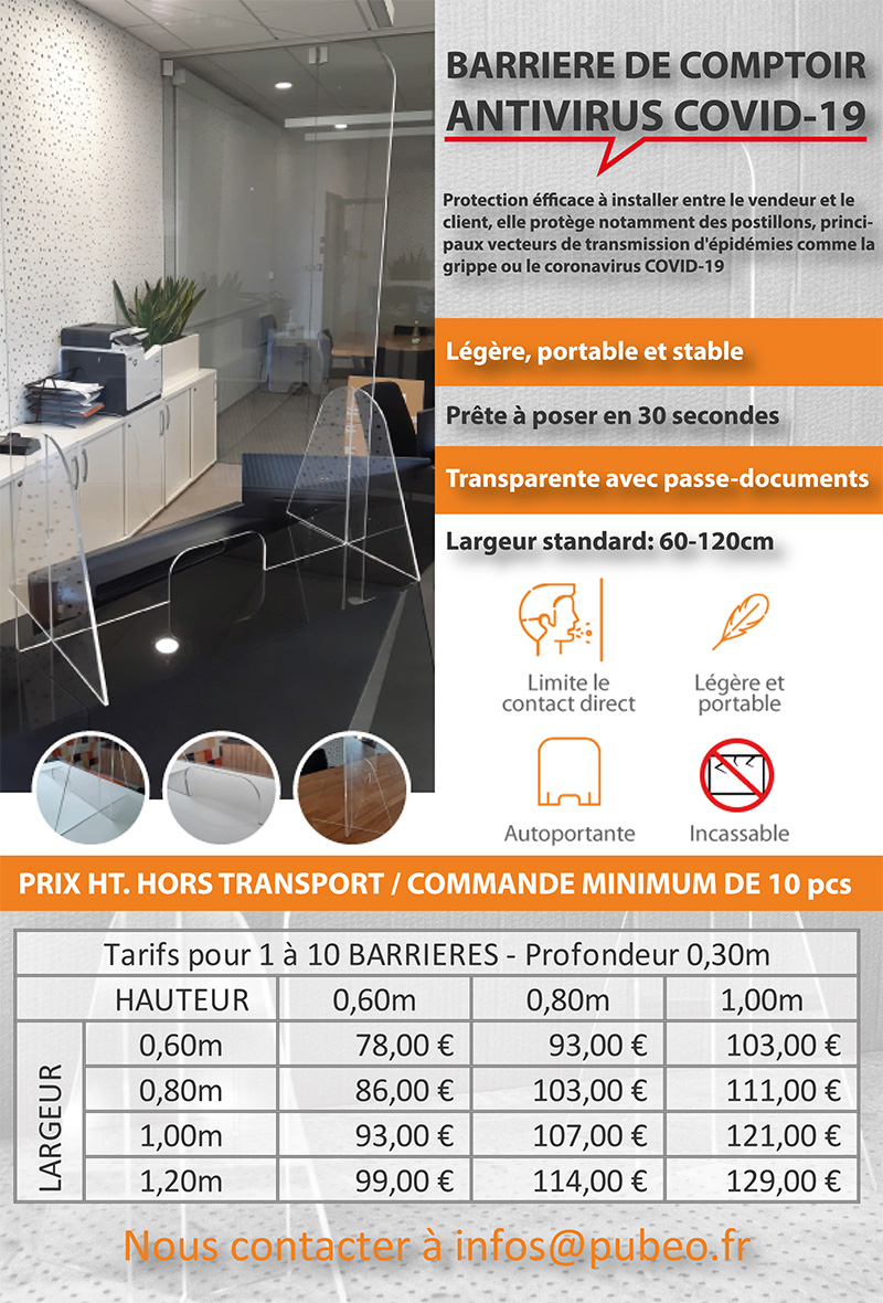 Barriere de comptoir en plexi contre les virus